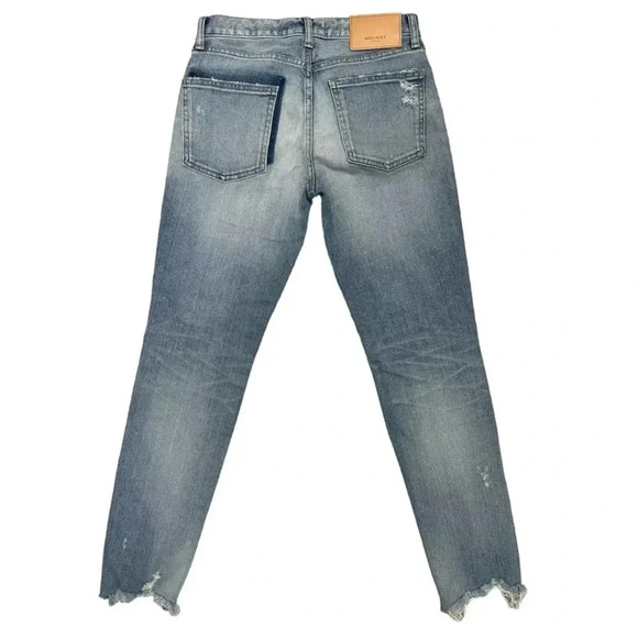 Moussy Vintage Tapered Distressed Jeans Light Blue Denim Ankle Raw hem Size 25 - Picture 2 of 10